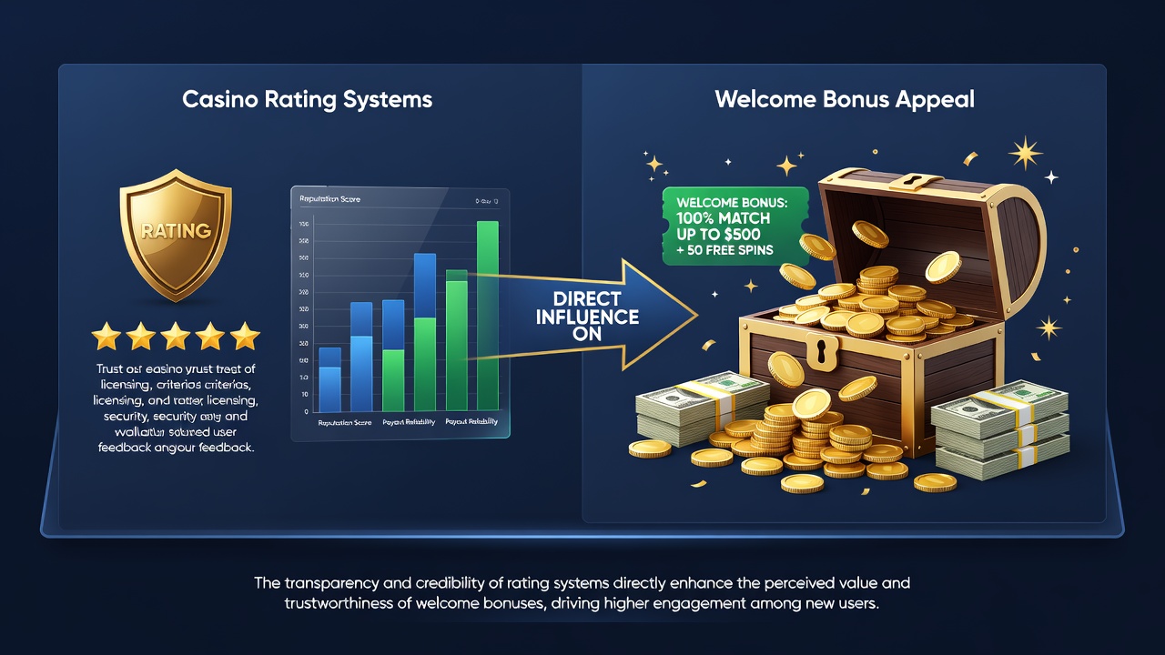 Data visualization showing correlation between casino ratings and welcome bonus uptake rates among new users