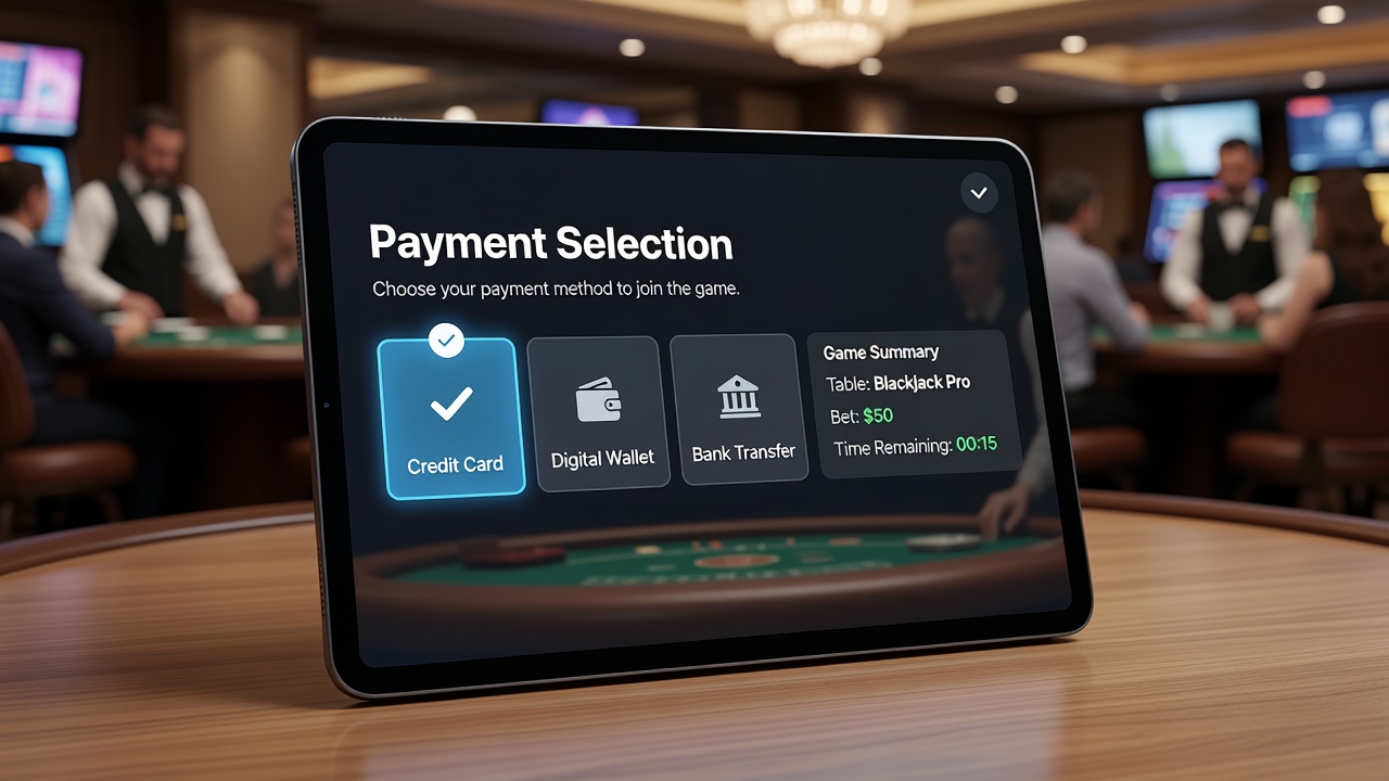 Close-up of a live roulette table app screen with payment selection panel highlighted in the interface