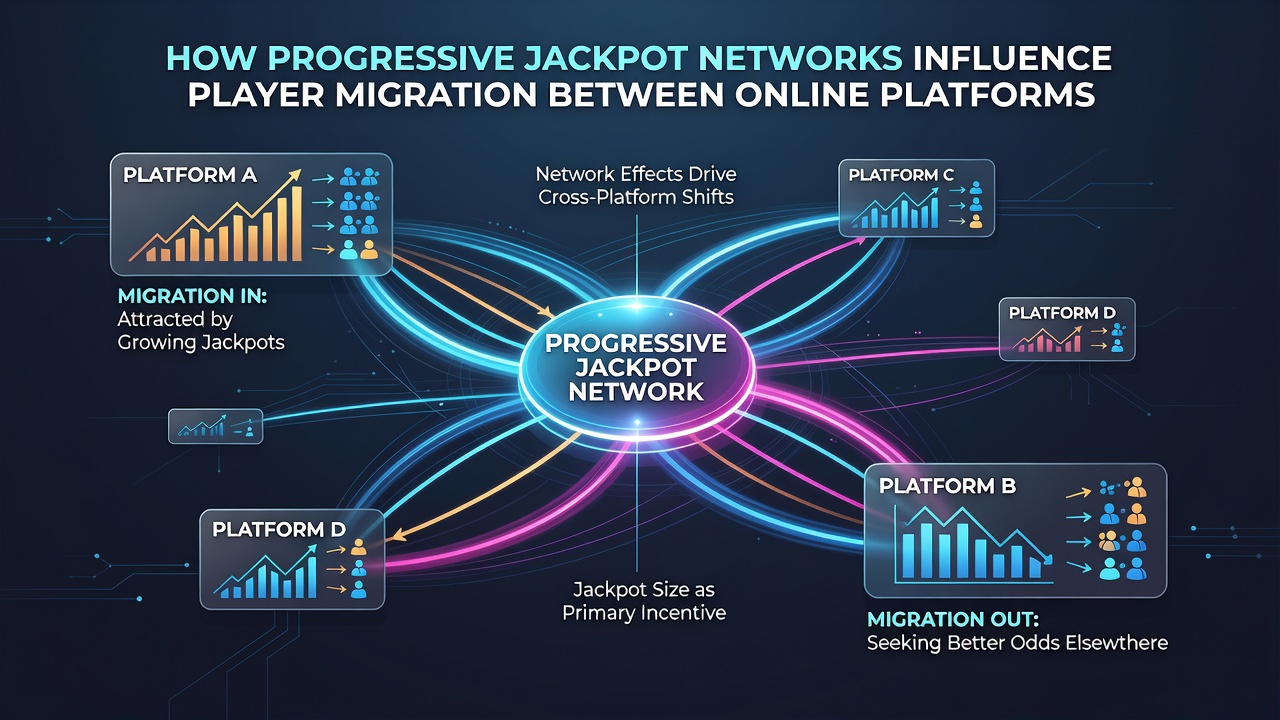 Graph displaying player migration trends between online casinos connected via progressive jackpot networks