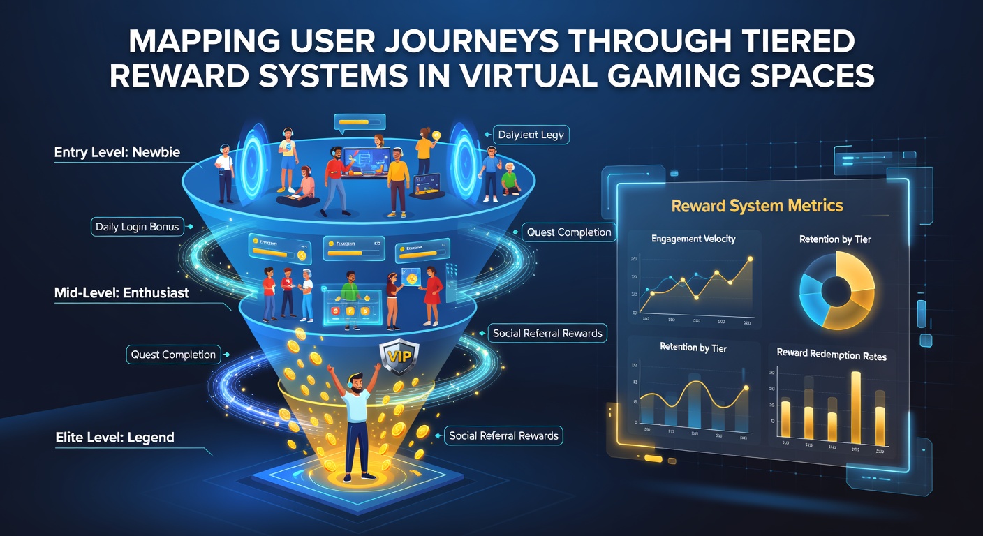 Flowchart depicting progression metrics and reward triggers along mapped player pathways in virtual gaming